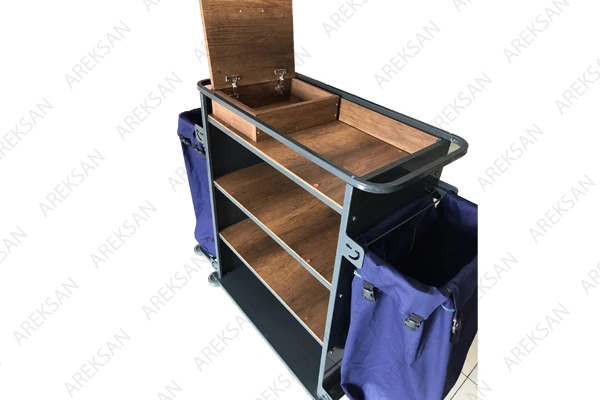 Otel kat hizmetleri için dayanıklı ahşap temizlik arabası