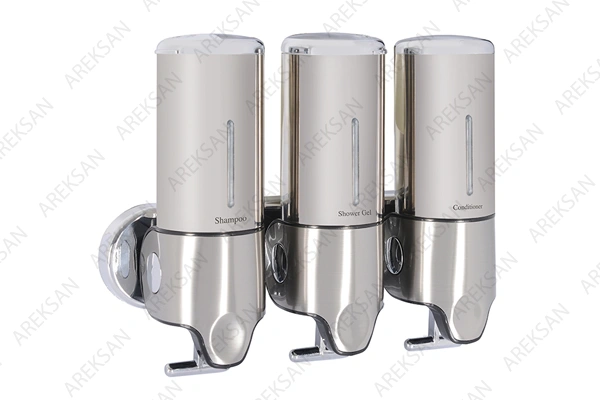 Otel tipi sıvı sabunluk üçlü model – 3x500 mL gold kaplama dispenser