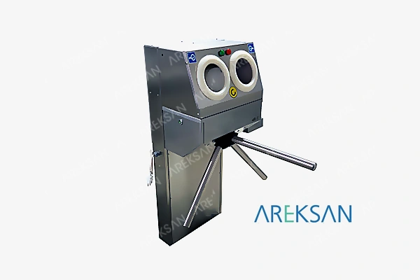 Yere ve duvara monte turnikeli hijyen koridoru, her geçişte hijyen sağlar.