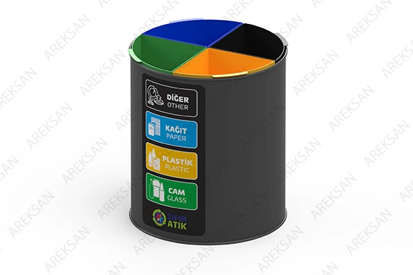 Geri dönüşüm çöp kutusu, otel odasında kullanıma uygun ve sıfır atık çözümlerine destek verir.