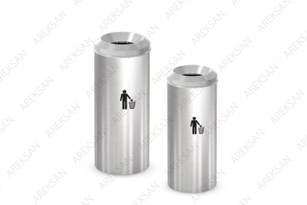 Modern otel lobileri için parlak paslanmaz çelik iç mekan çöp kovası