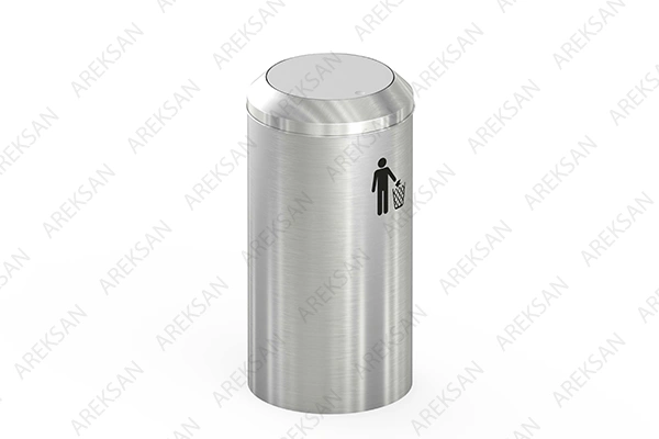 Şık ve dayanıklı pratik kapaklı çöp kovası, paslanmaz çelikten üretilmiştir.