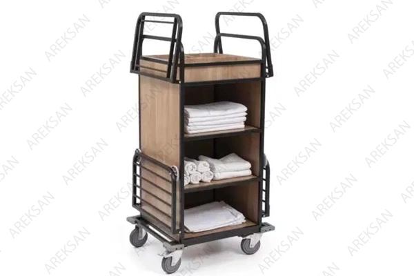 otel kat servis arabası – temizlik malzemesi ve havlu taşıma aracı